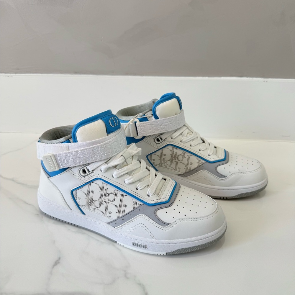 Dior B27 Light Blue and White Mid-Top Sneakers Leather with Oblique Galaxy